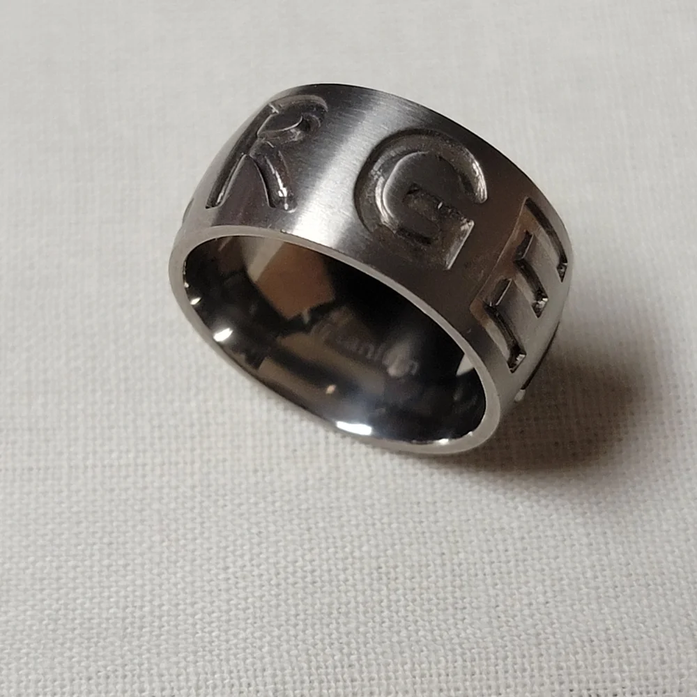 Titanium Unisex Wedding Engagement Band  Wide band RGEDELBE Script Size 6